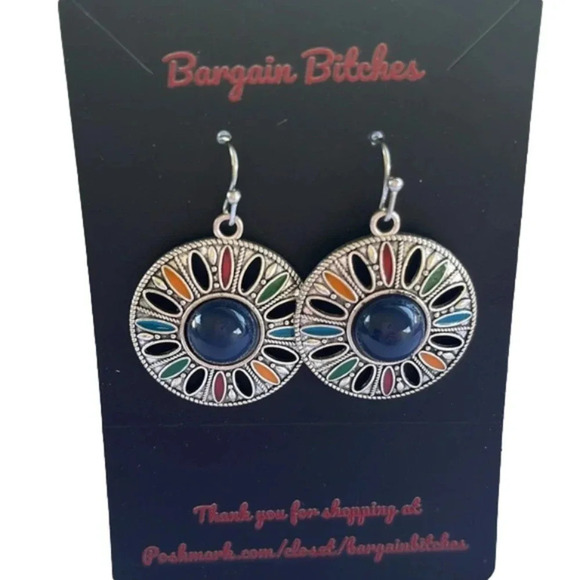 New multicolor silver tone boho drop hook dangle earrings fun vacation - Picture 1 of 3